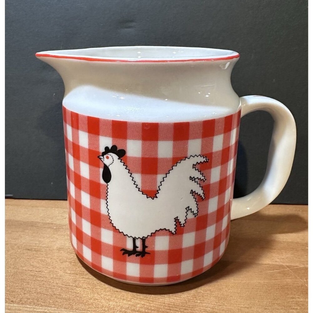 Vintage Red Gingham Chicken Creamer Farmhouse Country Kitchen